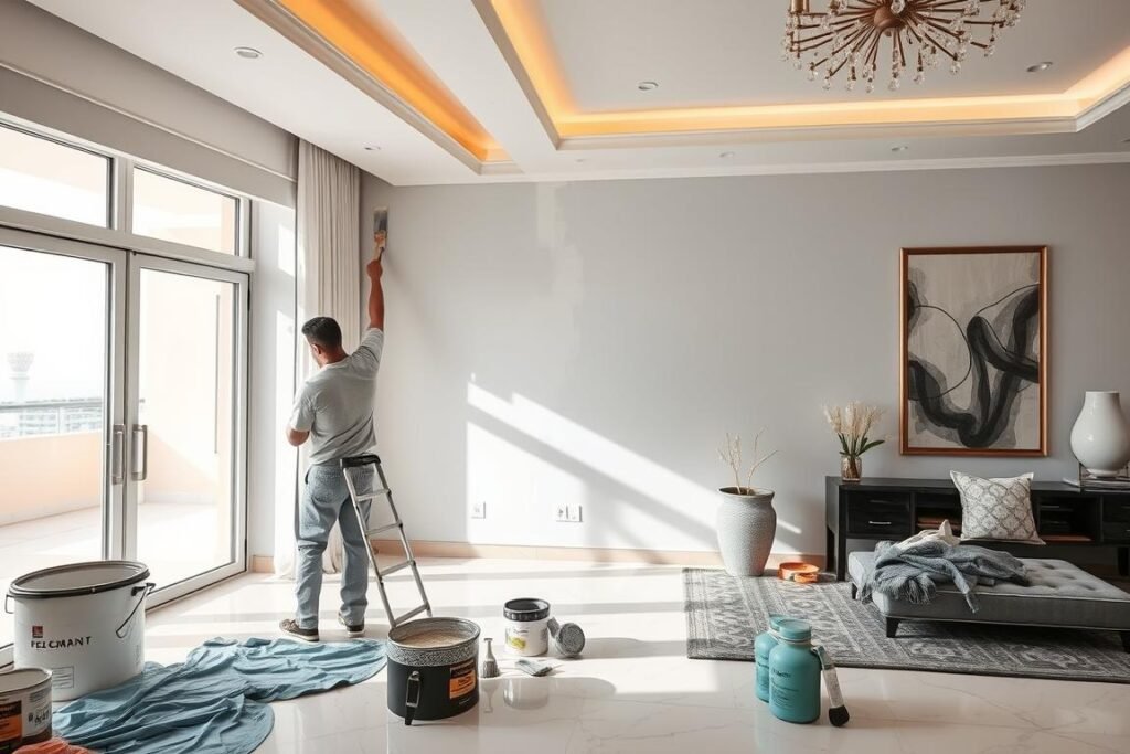 عامل يقوم بأعمال دهان في فيلا بدبي عامل يقوم بأعمال دهان في فيلا بدبي