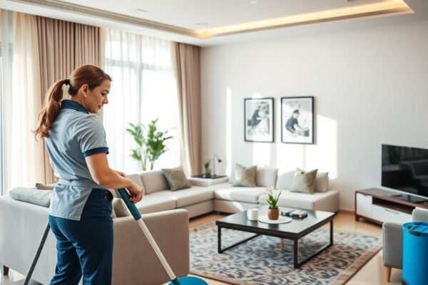 خدمات تنظيف منازل بالساعة دبي - عاملة تنظف منزلاً